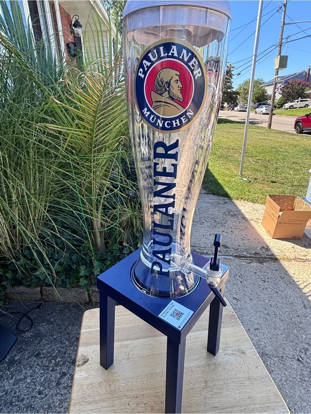 PAULANER MÜNCHEN Clear Beer Tower Dispenser w/ Blue Base